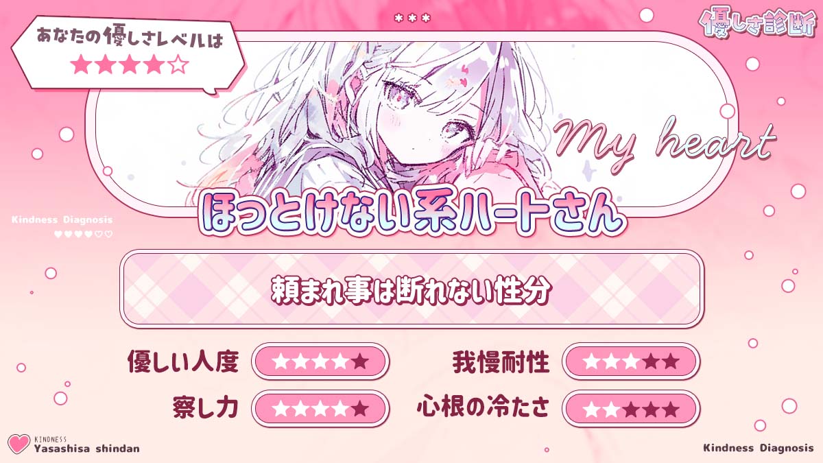 優しさ診断｜あなたの優しさレベルはどれくらい？の診断結果画像