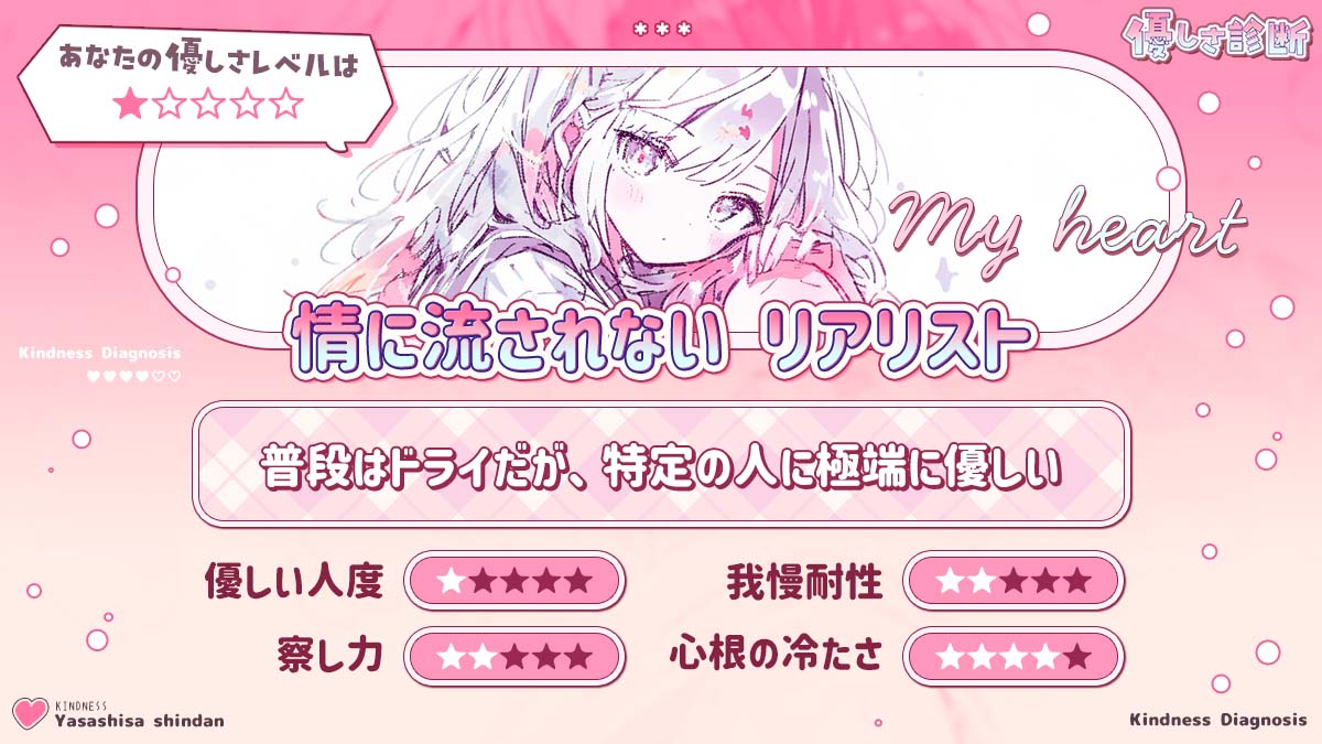 優しさ診断｜あなたの優しさレベルはどれくらい？の診断結果画像