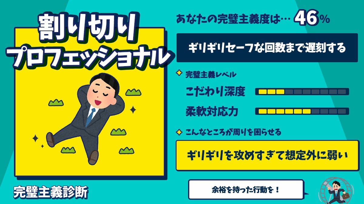 完璧主義診断｜ミスが許せない！？あなたの完璧度をチェックの診断結果画像