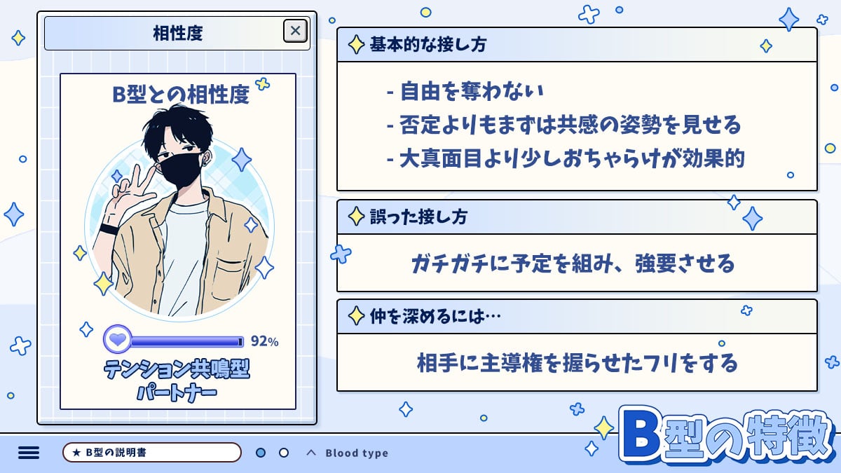 B型の特徴｜相性も占えるB型のトリセツの診断結果画像