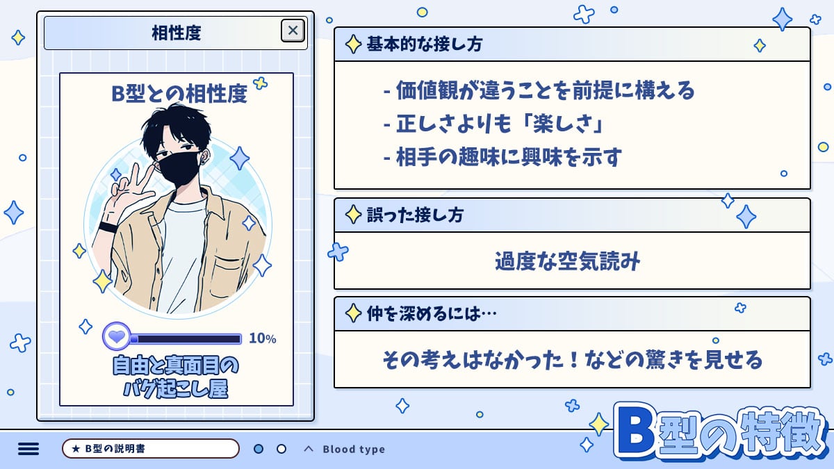 B型の特徴｜相性も占えるB型のトリセツの診断結果画像