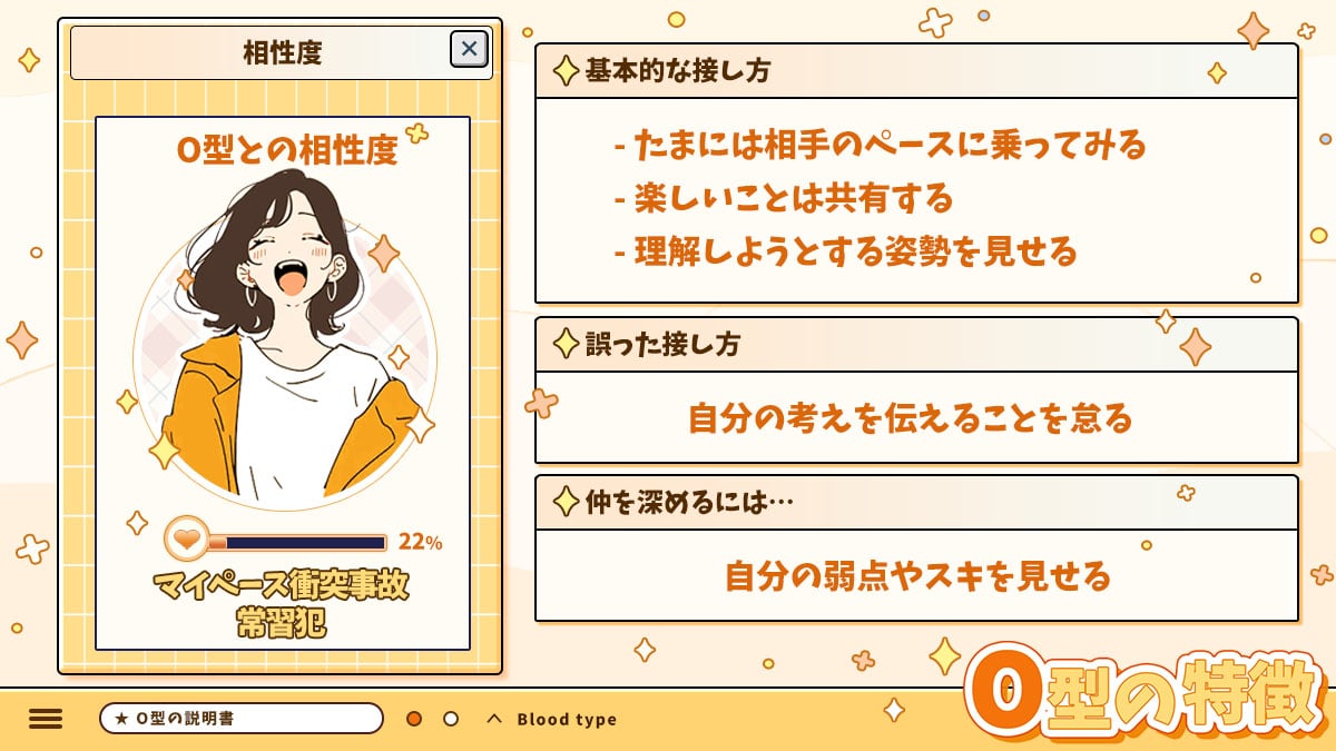 O型の特徴｜相性占いもできるO型の説明書の診断結果画像