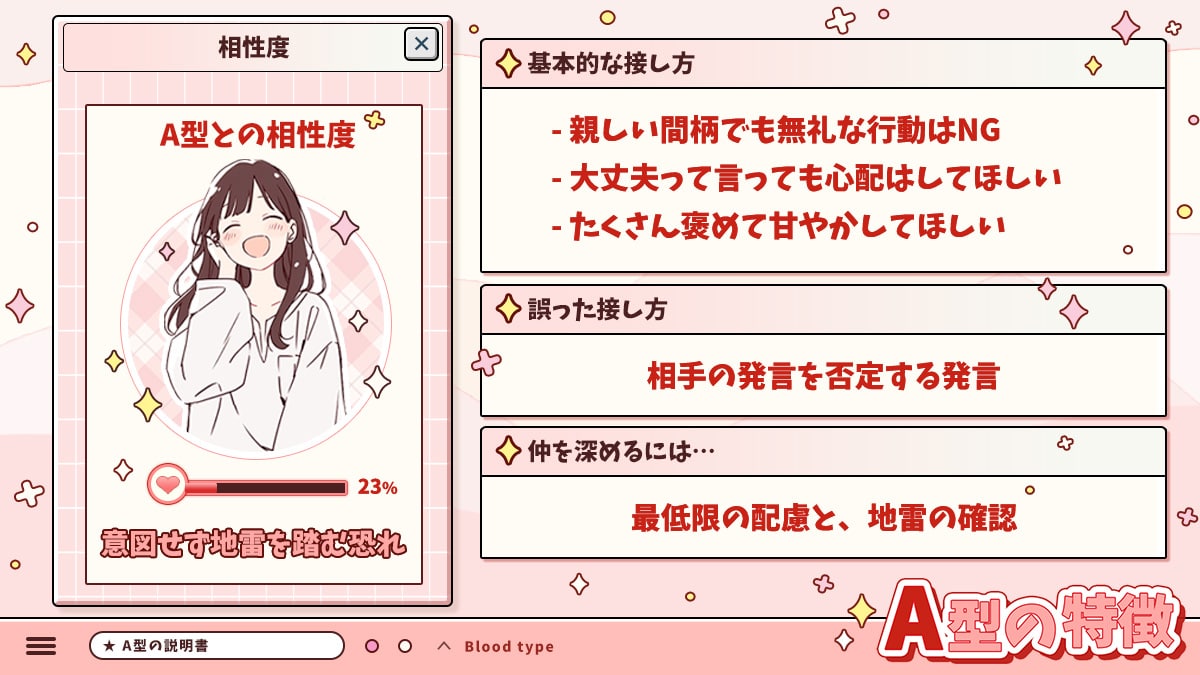 A型の特徴｜相性チェックもできるA型の説明書の診断結果画像