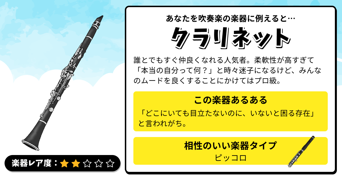 楽器診断｜あなたを吹奏楽の楽器に例えると？の診断結果画像