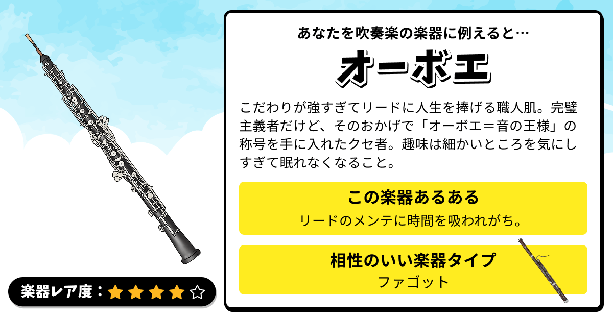 楽器診断｜あなたを吹奏楽の楽器に例えると？の診断結果画像