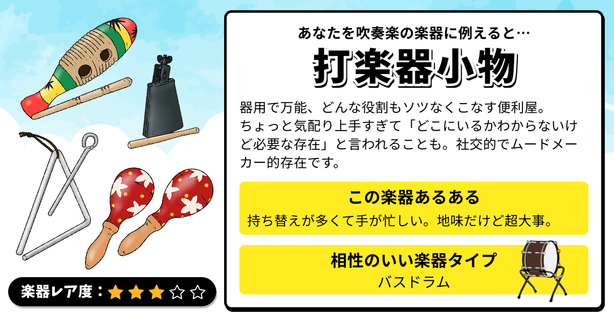 楽器診断｜あなたを吹奏楽の楽器に例えると？の診断結果画像
