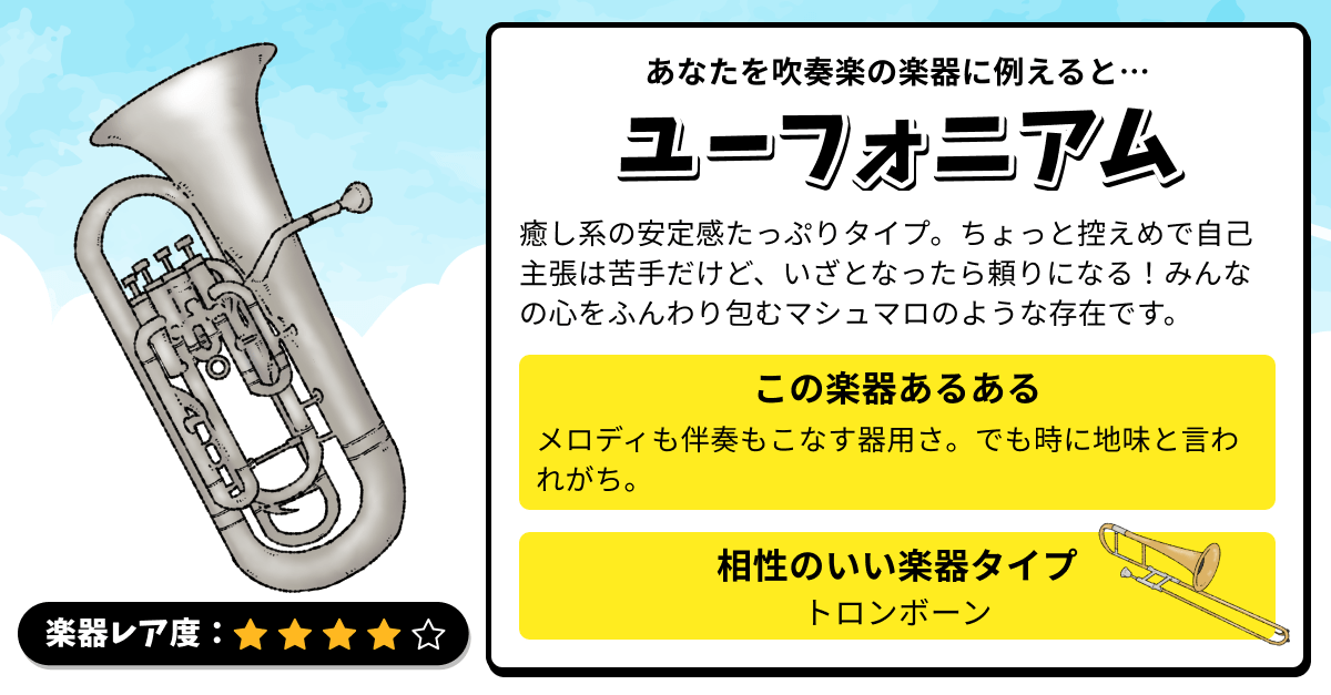 楽器診断｜あなたを吹奏楽の楽器に例えると？の診断結果画像