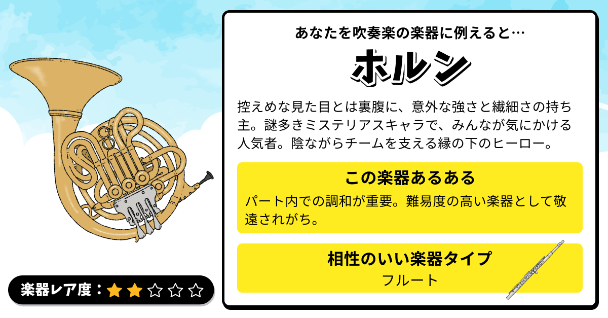 楽器診断｜あなたを吹奏楽の楽器に例えると？の診断結果画像