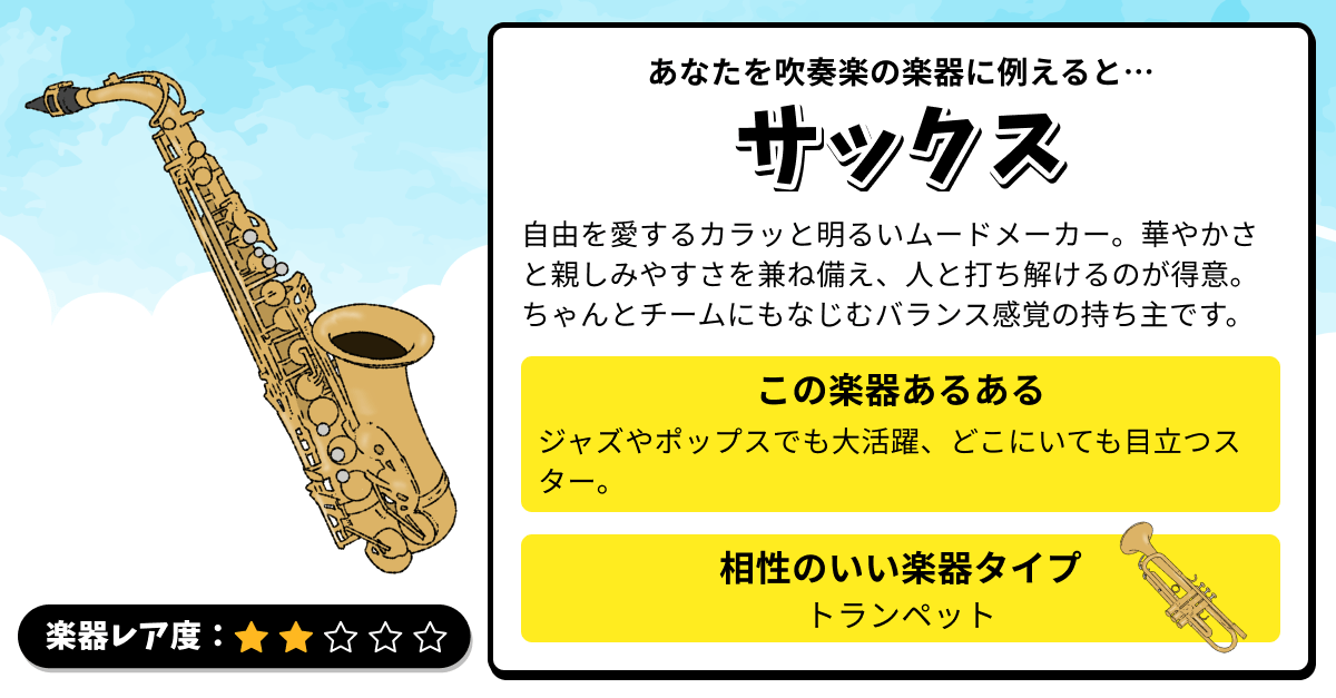 楽器診断｜あなたを吹奏楽の楽器に例えると？の診断結果画像