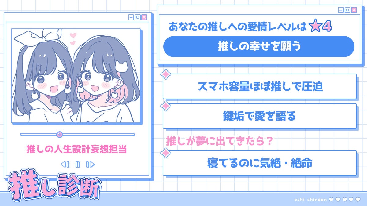 【推し診断】どれくらい本気？愛情レベルチェック！の診断結果画像